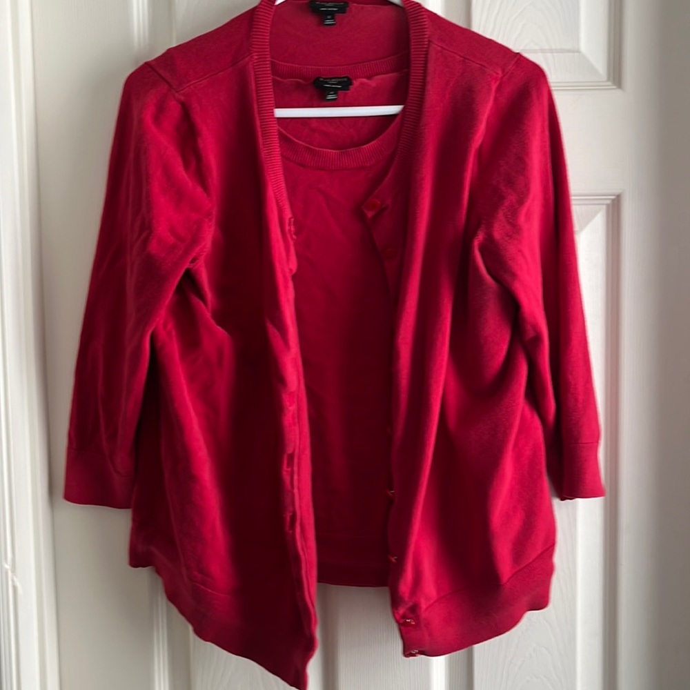 Talbots Woman Red Pima Cotton Twinset Sixe X Cardigan and Shell